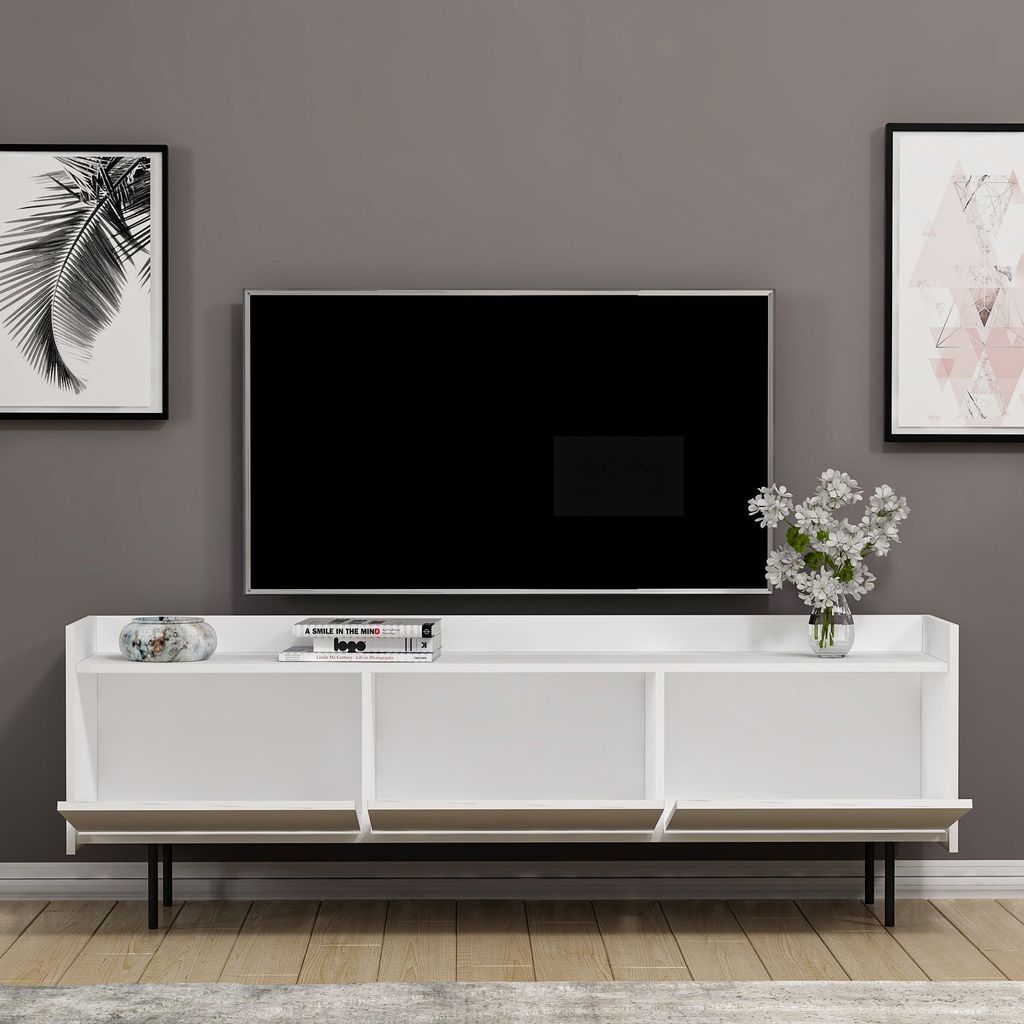 Skye Decor, Atlas - White, Fernsehtisch, Weiß, 100 % MELAMINBESCHICHTETE SPANPLATTEN, 183,6 x 37 x 63 cm