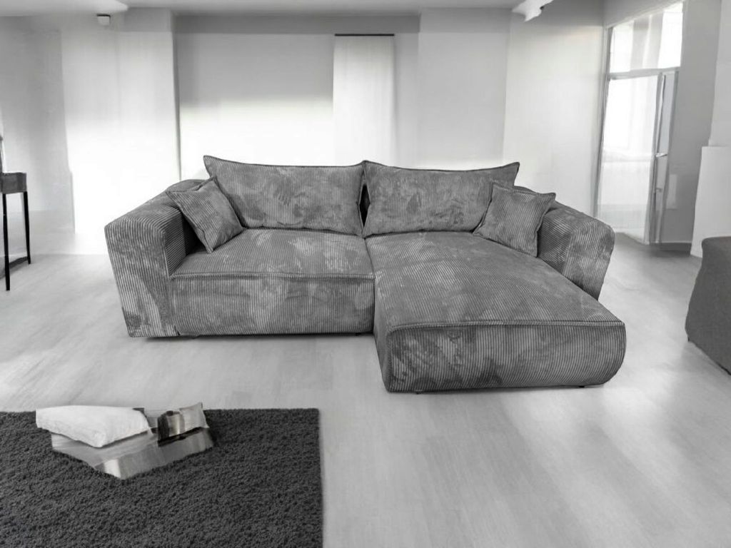 Ecksofa Berlin 255x160 couch hellgrau CORD mit schlaffunktion und bettkasten Beige POSO 110 Rechts