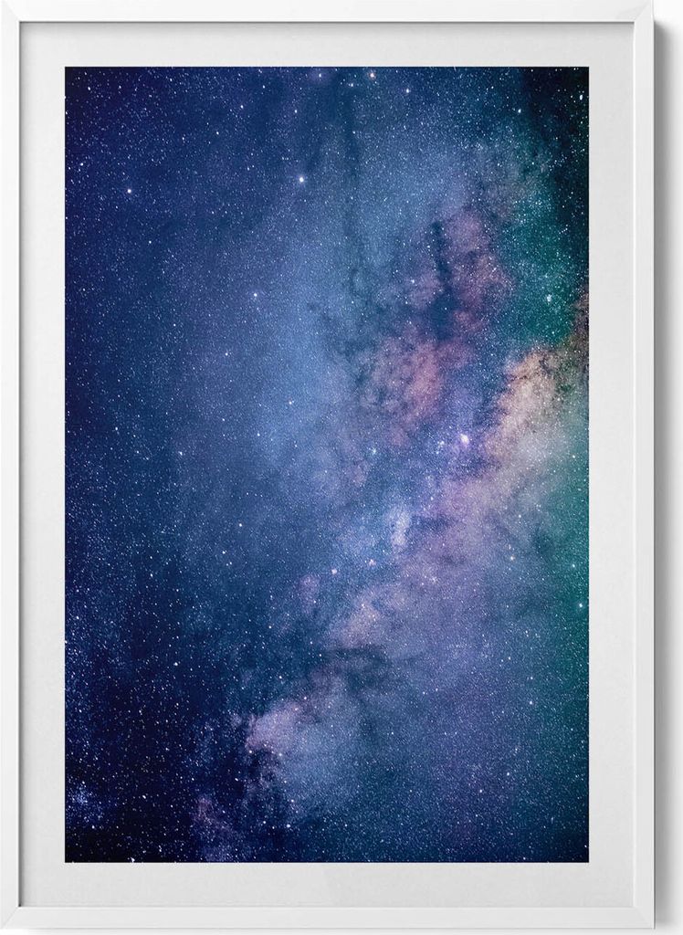 Sternenkosmos– Wandbild mit Rahmen – Gerahmtes Bild – Wanddekoration – 70x100 cm – Weiß Rahmen