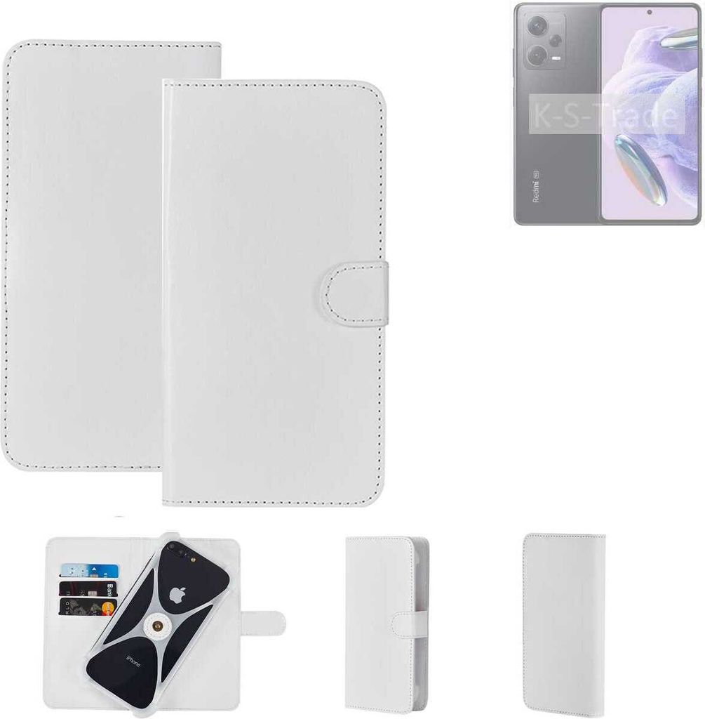 K-S-Trade Handy Hülle Schutz Hülle kompatibel mit Xiaomi Redmi Note 12 Pro+ Cover Case Bookstyle Bumper weiß 1x