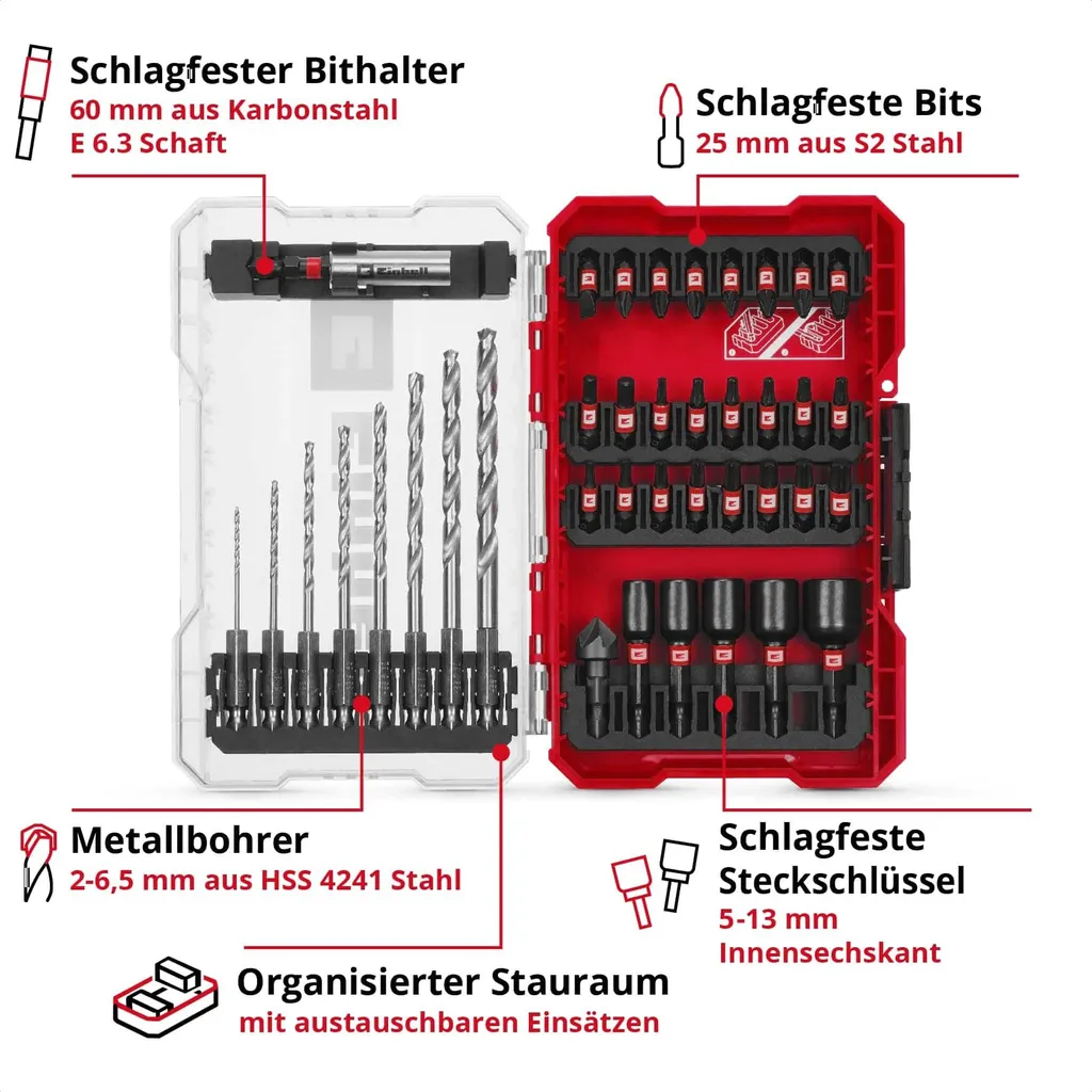 Set Einhell 49108773 M-Case 39 Pezzi: Punte HSS e Inserti Impact - 3