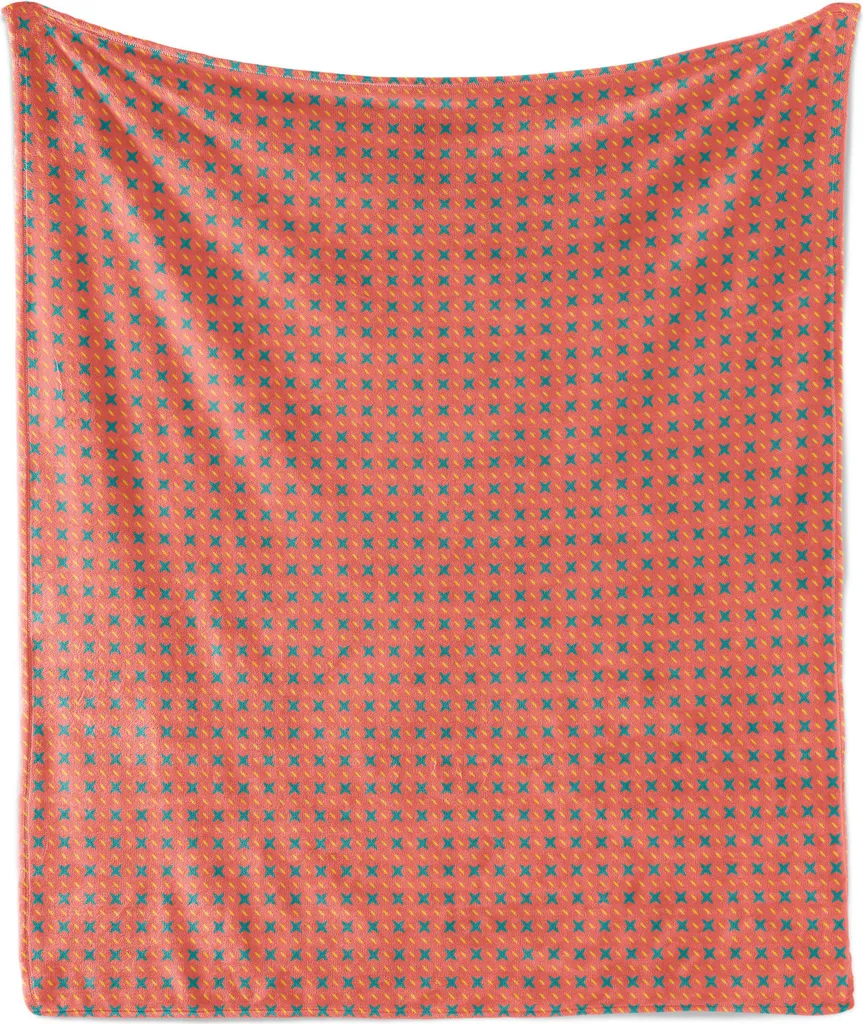 ABAKUHAUS Coperta in morbido pile di flanella, motivo continuo con gocce di pioggia simmetriche e stelle semplici, 175 x 230 cm, terra di Siena bruciata e blu petrolio - 1