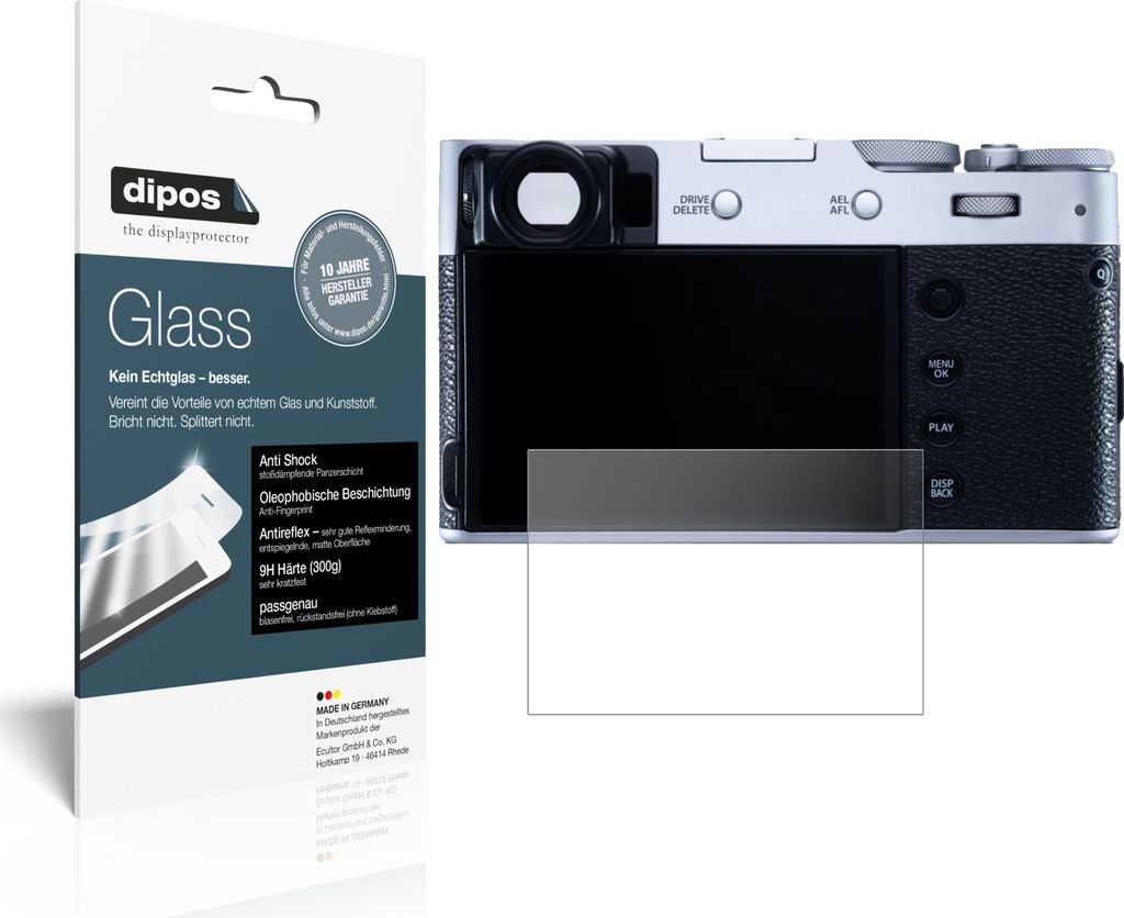 1x Schutzfolie für Fujifilm X100V matt - Anti-Shock 9H Folie dipos Glass Kunststoffglas