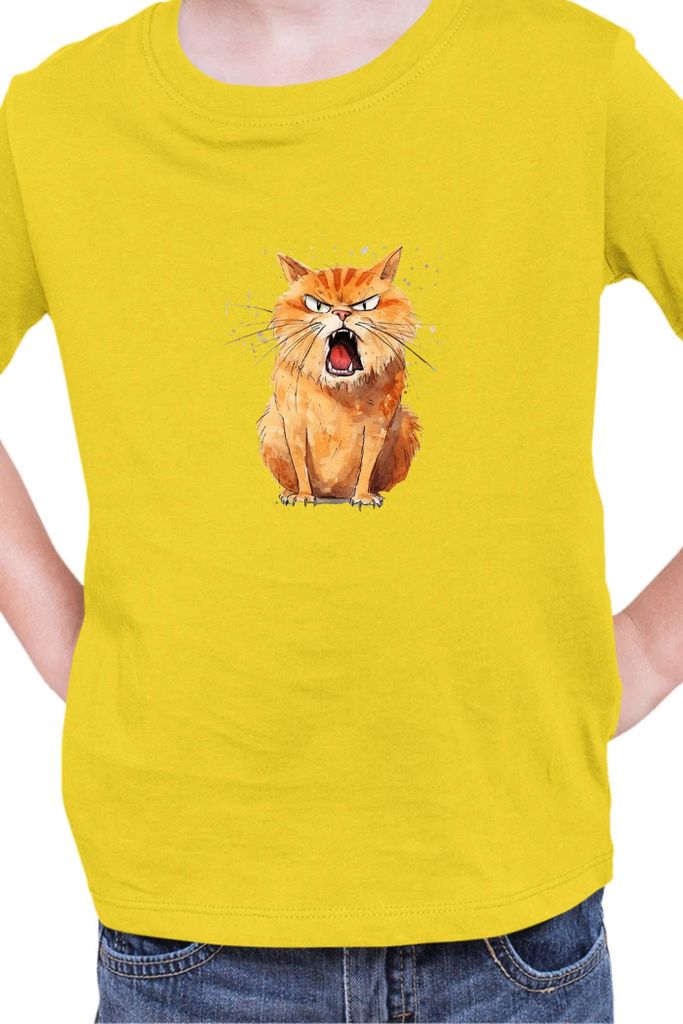 Kinder T-Shirt Funny Cats Breeds Kurilian Bobtail Cat, 12-13 Jahr - 152 / Gelb
