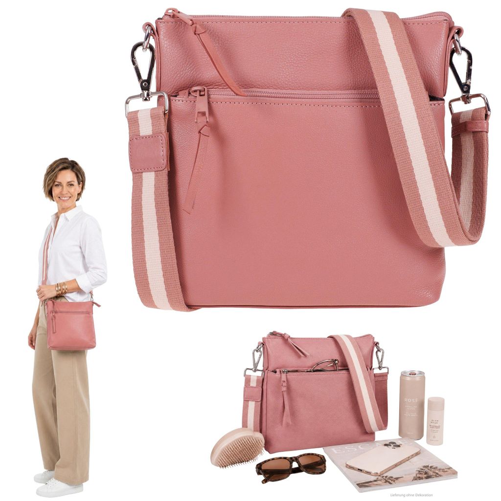Handtasche Leder Damen Tasche Echtleder Umhängetasche Lederhandtasche Bag Schultertasche Ledertasche Alessandro Salvatore Torino 12978 Rosa Rosé ...