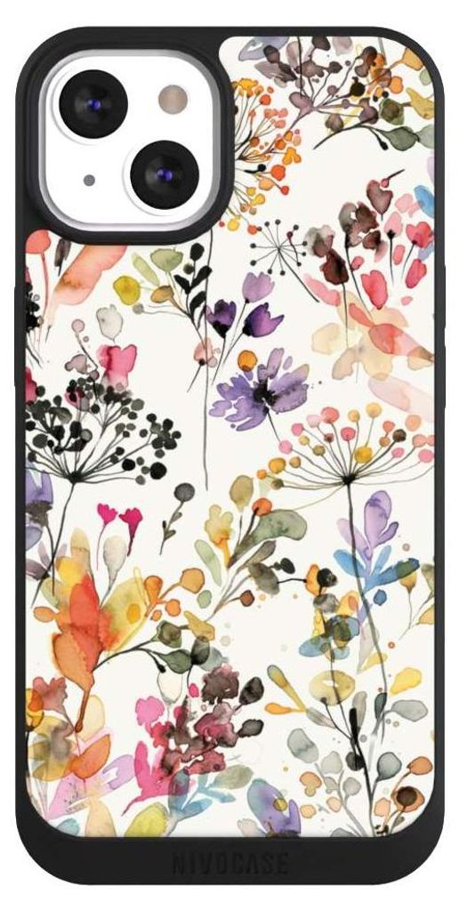 NIVOCASE Handyhülle für Apple iPhone 13 Hülle NIVOpure Case Schwarz Blume Muster Pastell