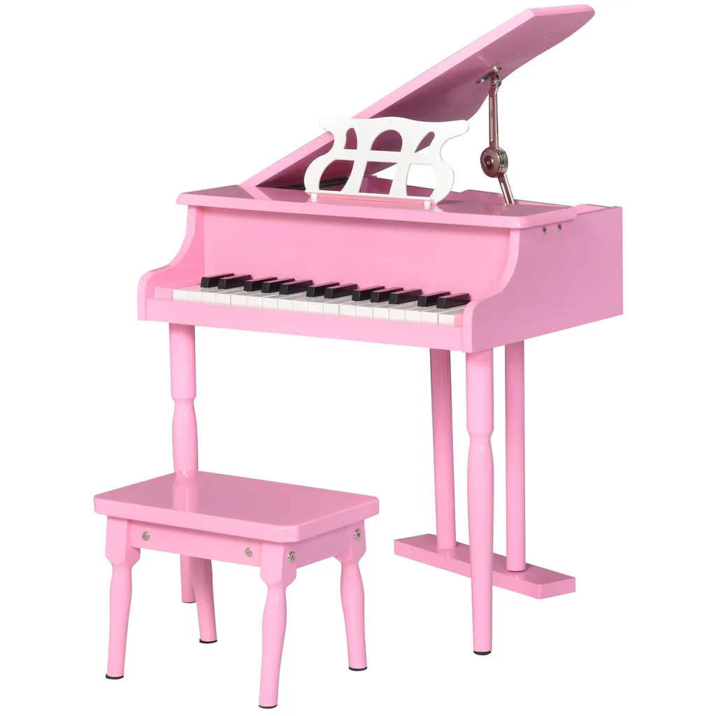 Grand piano rose 30 touches pour enfant en MDF bois avec tabouret de confort