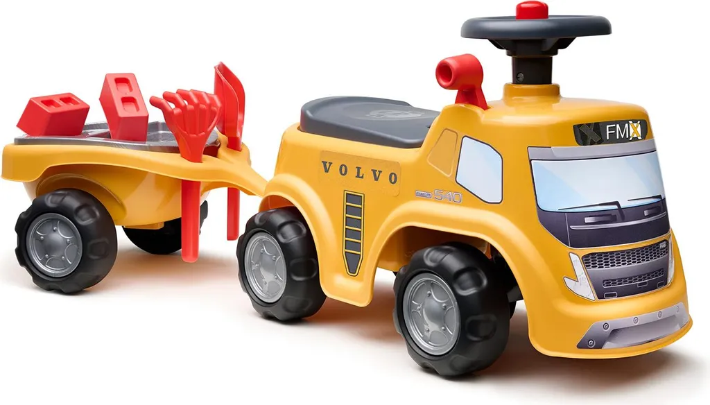Porteur Volvo Falk avec remorque robuste et klaxon pour enfant