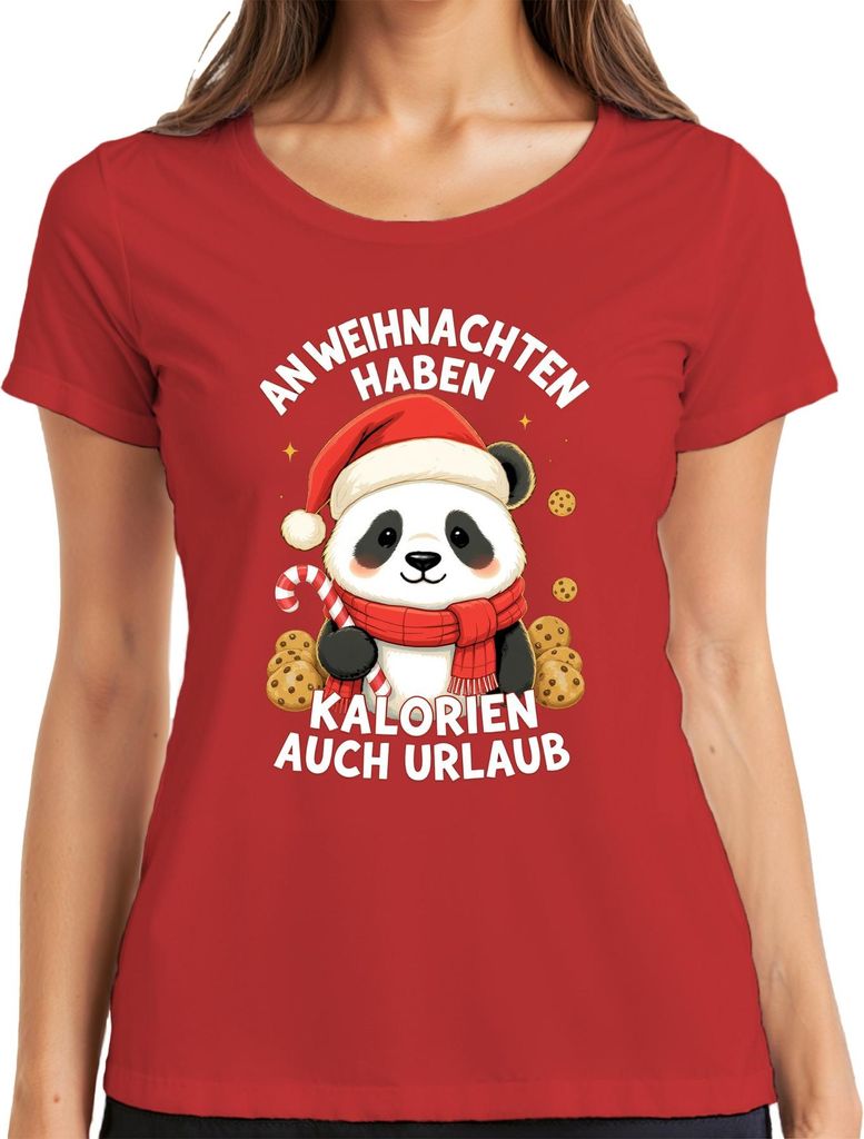 Weihnachten Panda Kekse Zuckerstange Kalorien Urlaub süß Damen T-Shirt, Rot, 3XL