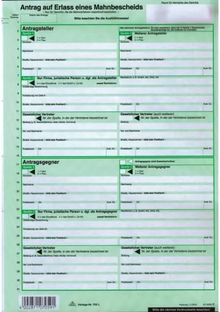 RNK 705L Demande d'injonction de payer 25x - 2 feuilles format A4