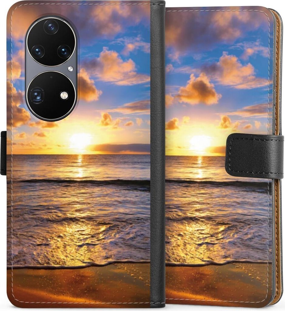 DeinDesign Klapphülle für Huawei P50 Pro Handytasche Lederhülle Tasche Meer Sonnenuntergang Strand