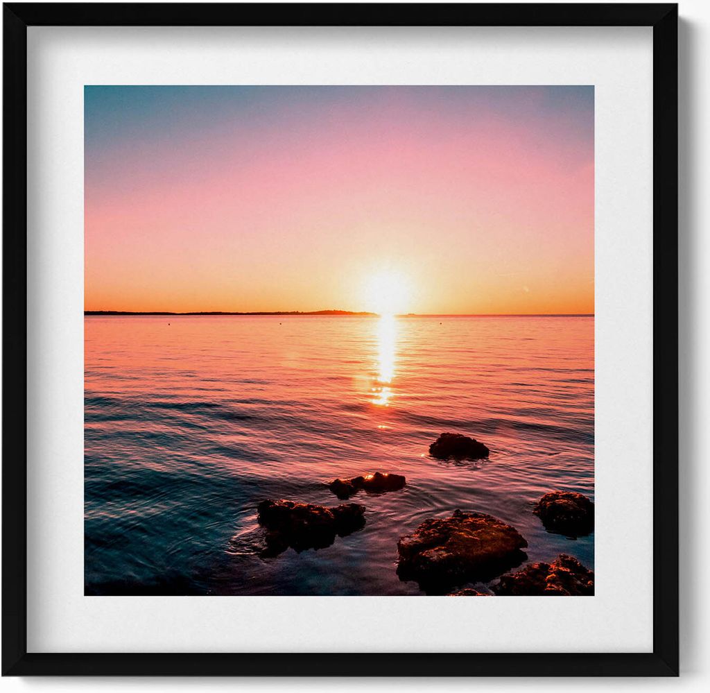 Felsen bei Sonnenuntergang– Wandbild mit Rahmen – Gerahmtes Bild – Wanddekoration – 50x50 cm – Schwarz Rahmen