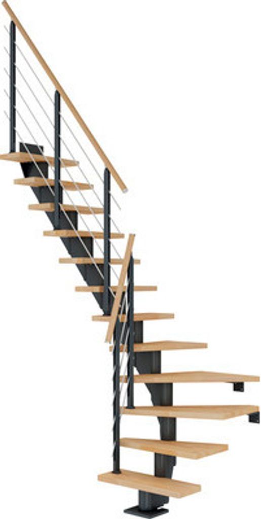 Pertura Mittelholmtreppe Malva Buche Leimholz Anthrazit 1/4 gewendelt unten links/rechts 65 cm 13 Stufen / 14 Steigungen