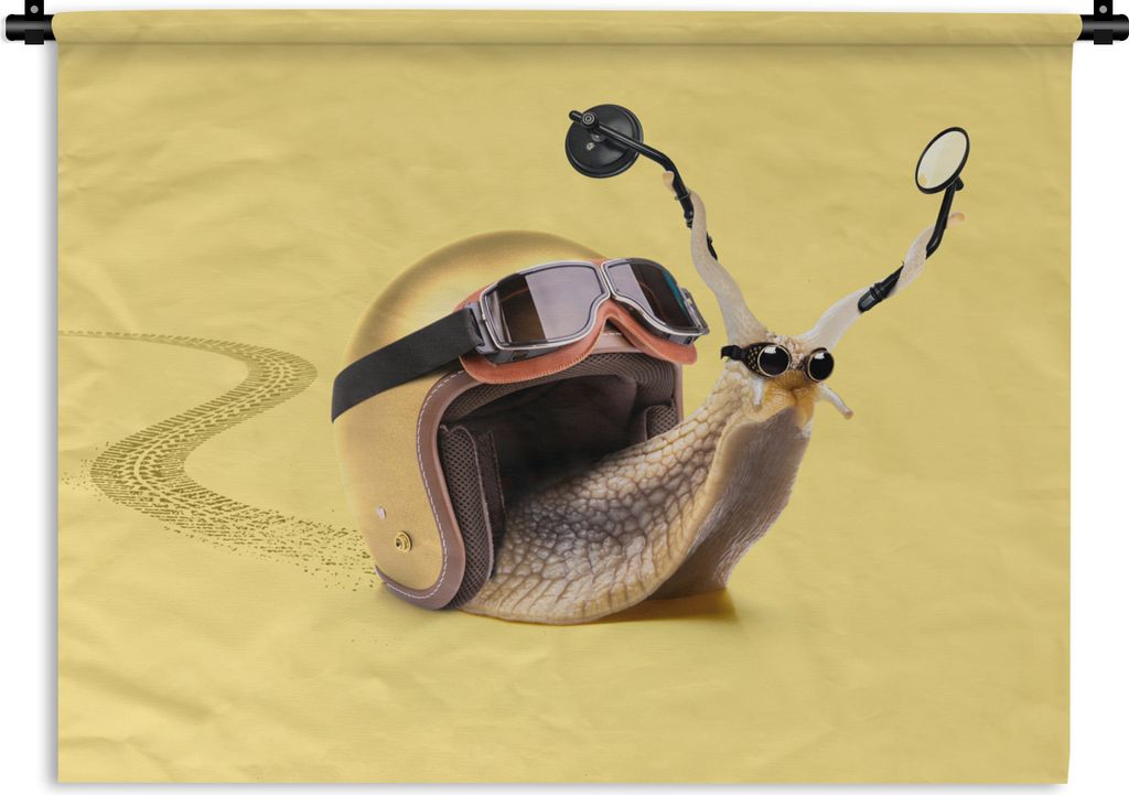 MuchoWow Wandteppich Wandbehang Schnecke - Tiere - Helm - Gelb - Spiegel 90x67.5 cm Tapisserie Dekoration Wandtuch - Fototeppich - Wand-Skulpturen