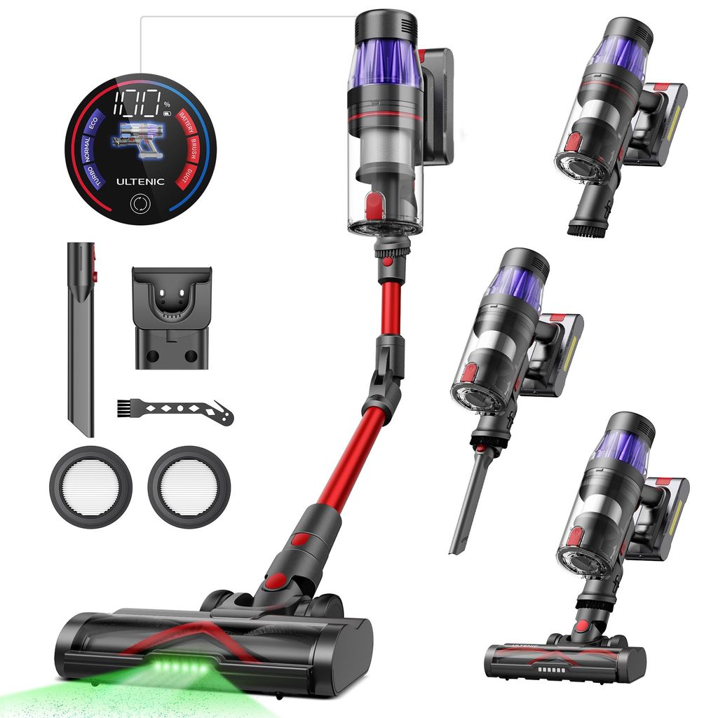 Ultenic U16 Flex Akku Staubsauger Kabellos 75000PA/70 min, Akkustaubsauger mit Touchscreen und Ladestation, 180°flexibles Biegegelenk, selbststehe...
