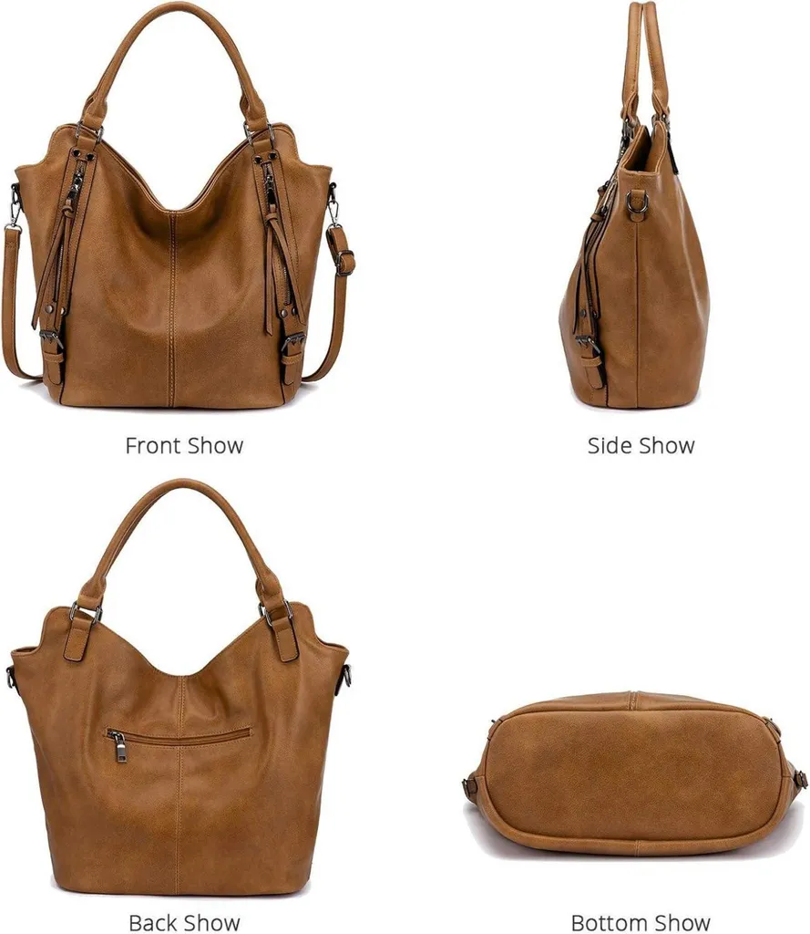 Ensemble sac à main hobo cuir marron clair : Fini le manque d'espace - 5