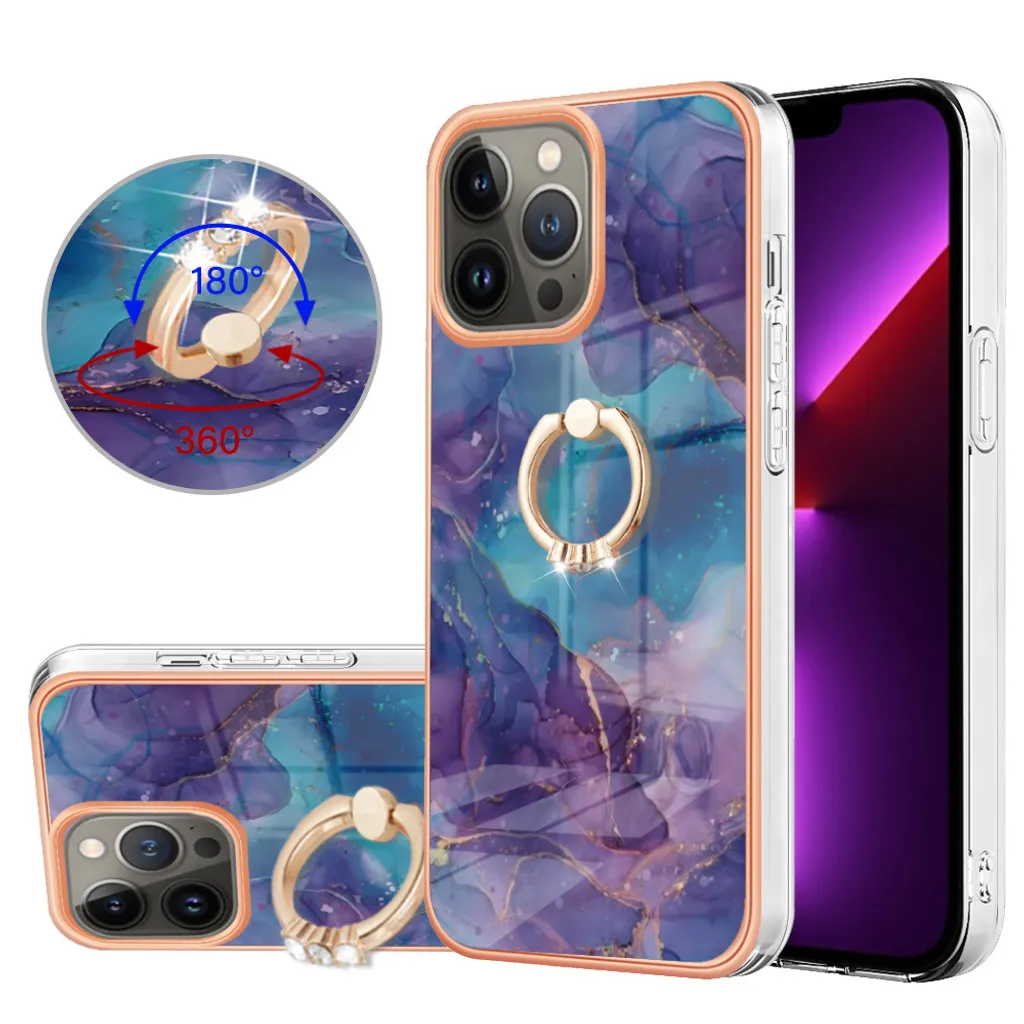 Custodia per iPhone 13 Pro, custodia protettiva in silicone TPU a fantasia con supporto ad anello Viola
