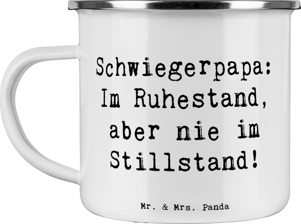 Mr. & Mrs. Panda Teetasse Spruch Schwiegerpapa Ruhestand - Weiß - Geschenk, Emaille Tasse, Aktivität, Teebecher, wanderbecher, Schwiegervater, em...