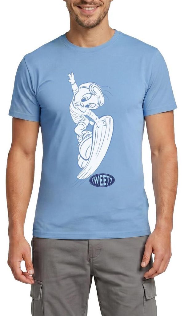 Spreadshirt Looney Tunes Tweety Mit Snowboard Männer T-Shirt, L, Carolina Blue