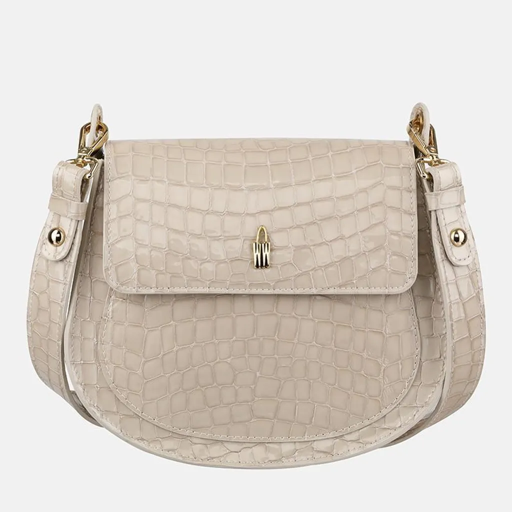 Sac à bandoulière beige DOROTI en cuir verni : Chic et anti-taches