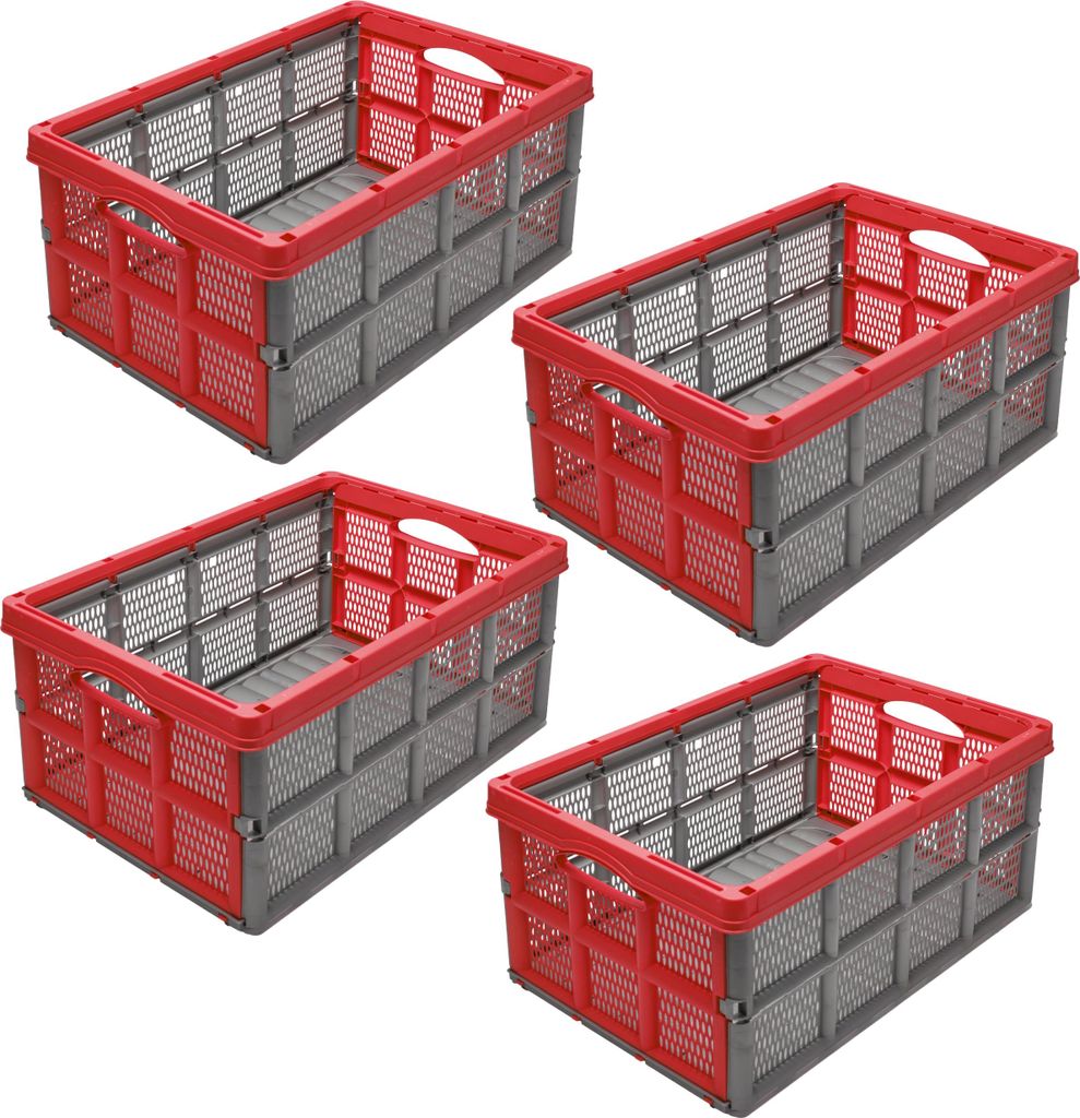 Garronda 4 Stück Transportbox Klappbox Klappkiste Faltbox Faltkiste 51 x 34,5 x 22,5 cm (Grau/Rot) GD-CRI-FoldBox