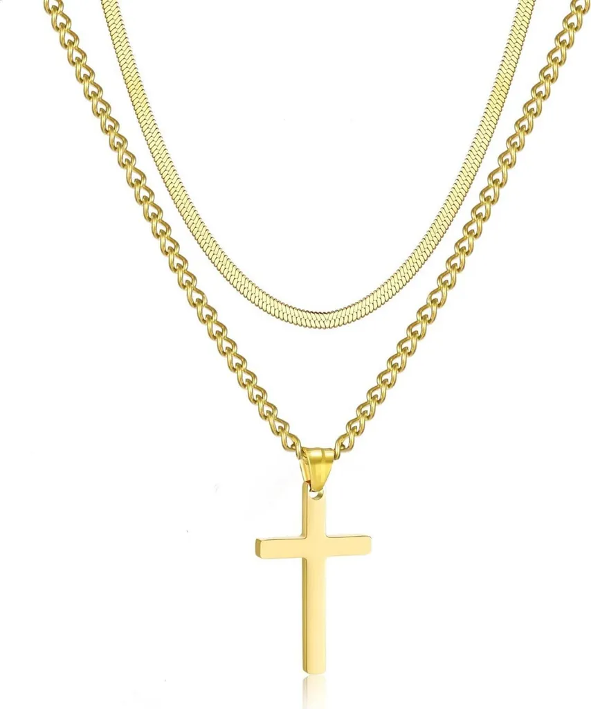 Collana Croce Uomo Acciaio Nero | Catena Serpente Massiccia 55cm