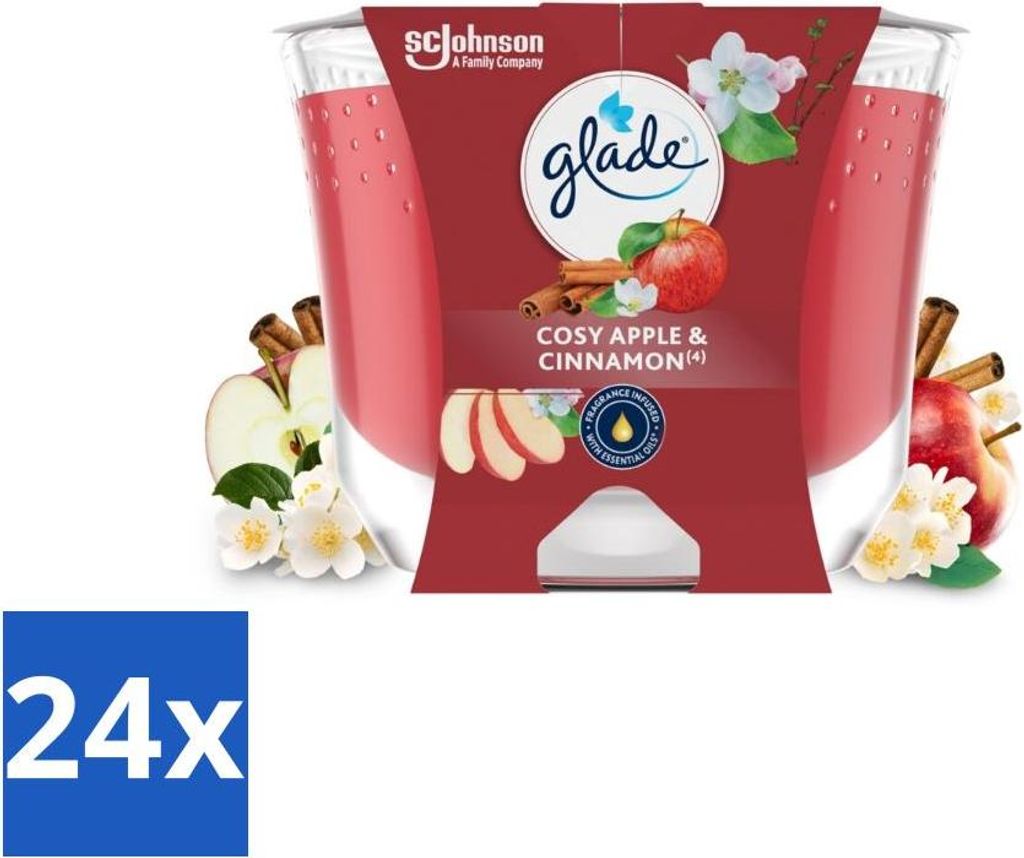 Glade - Apfel-Zimt-Duftkerze - 100 % Rapswachs - 204 g - Vorteilspack - 24 Stücke