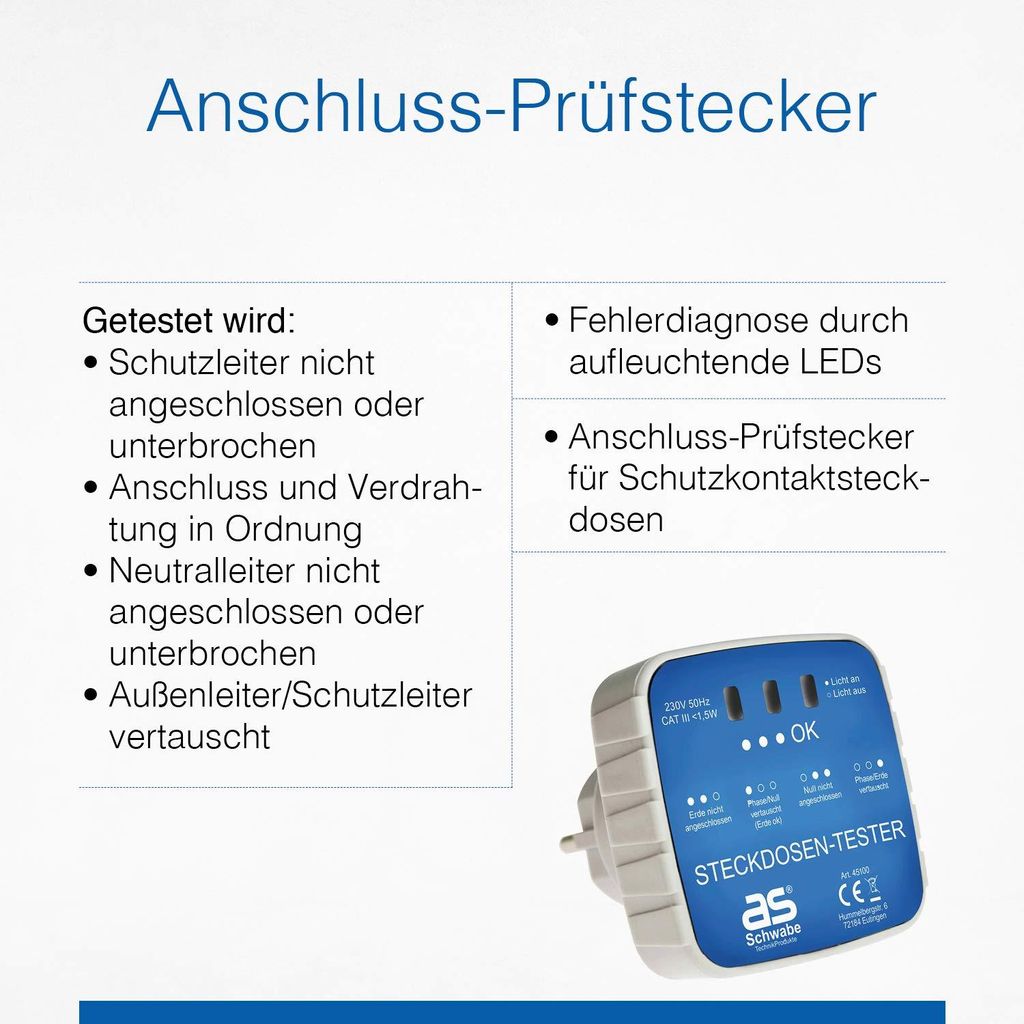 as-Schwabe 45100 as-Schwabe Steckdosentester Zdjęcie produktu 
