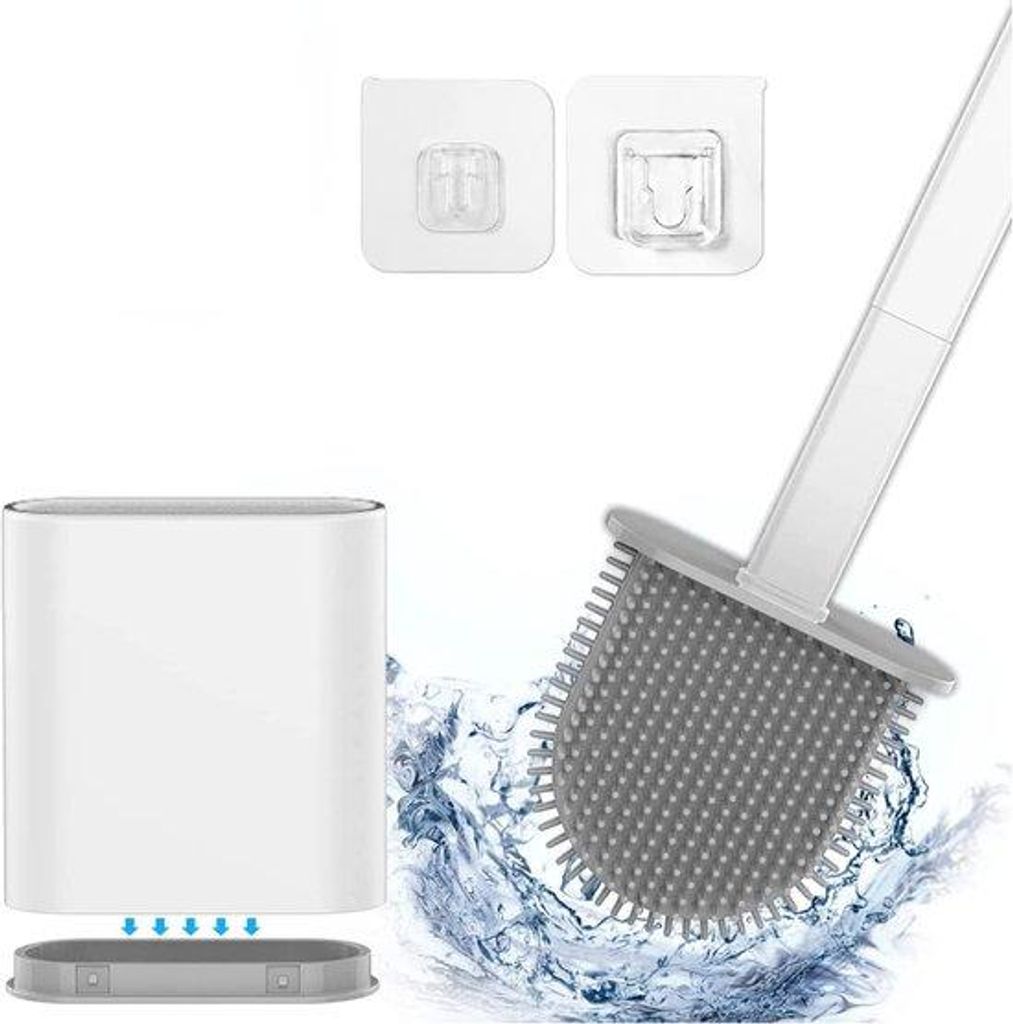 Silikon-Toilet-Reinigungsbürste - Platte Toilet-Bürste mit Halter, Reinigungssatz