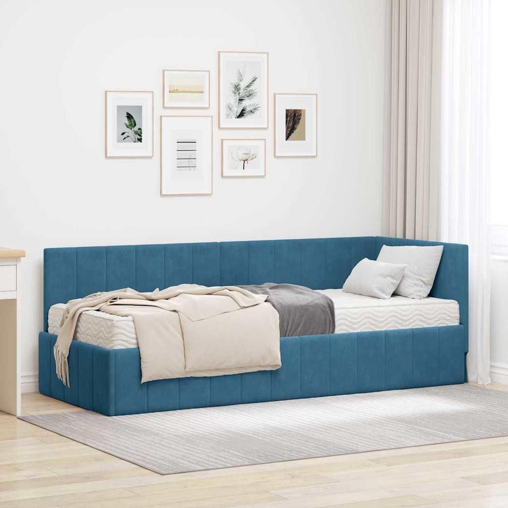 Best Möbel Eckbettgestell mit Matratze mit Kopfteil Blau 80 x 200 cm Samt DE29361