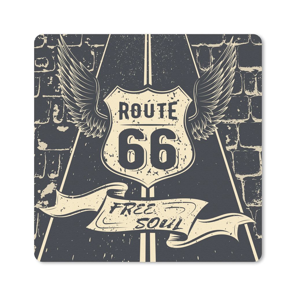 MuchoWow Mauspad Mousepad Route 66 - Vintage - Schwarz - Weiß 20x20 cm - Mousepads - Maus Mat - Pad - Mausunterlage - Desk Mat - Bureauartikeln