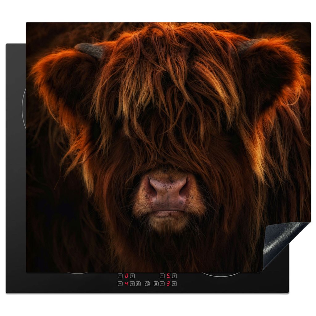KitchenYeah Herdabdeckplatte Schottischer Highlander - Kuh - Porträt - Tiere , 59x52cm, Küche Deko, Glaskeramikfeld Herdabdeckung, Abdeckplatte...