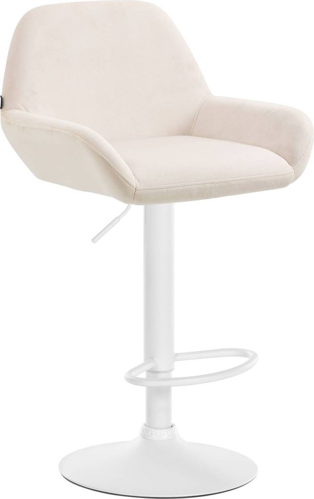 CLP Barhocker Braga Samtbezug mit Metallgestell, höhenverstellbar und drehbar creme Gestell Farbe weiß
