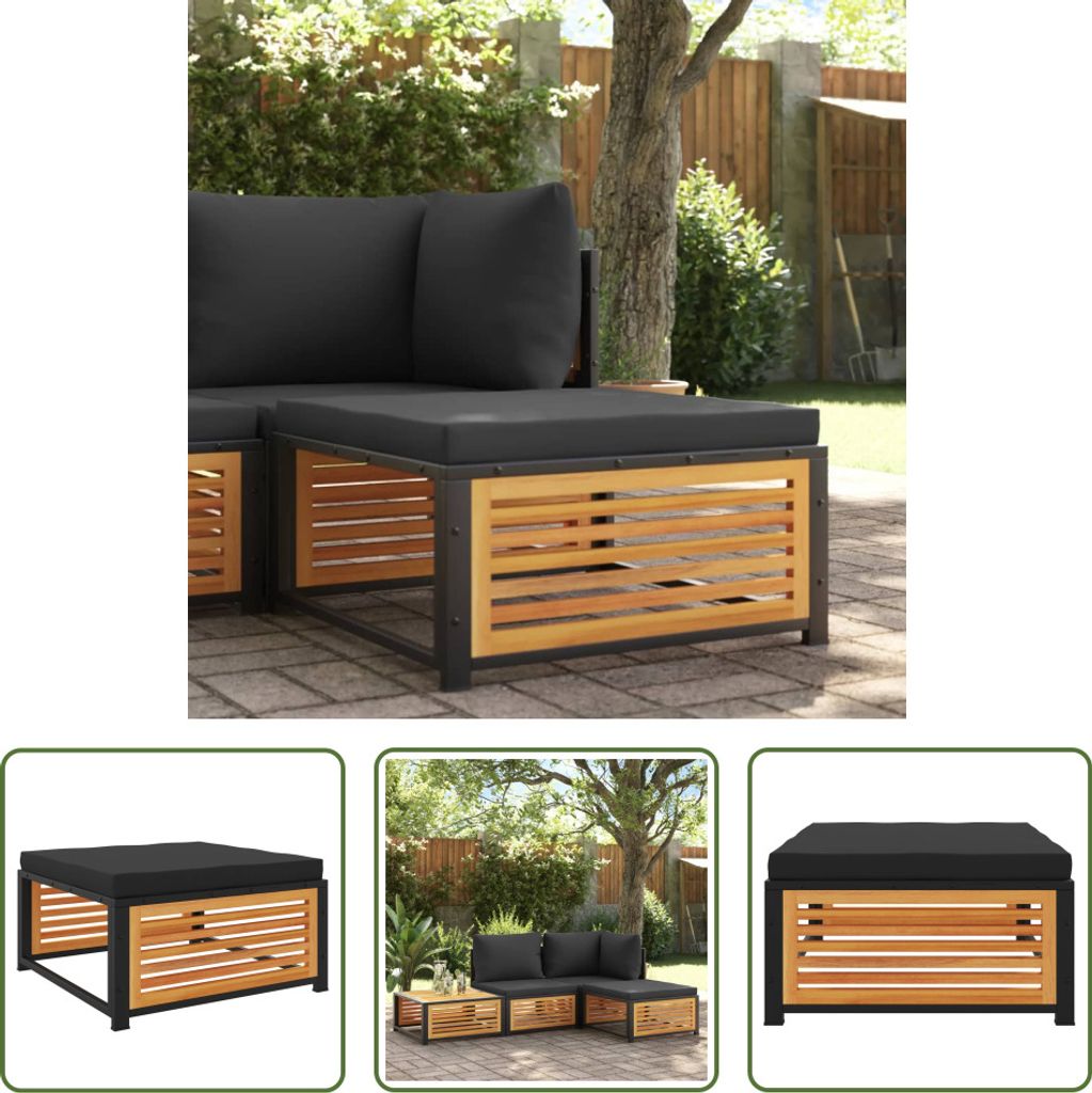 The Living Store Gartenhocker mit Kissen 68x68x30 cm Massivholz Akazie