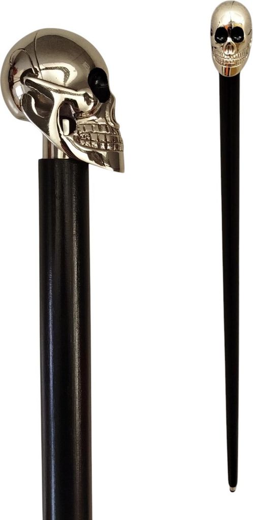Totenkopf Spazierstock aus Holz mit silbernem Griff aus Produktbild 
