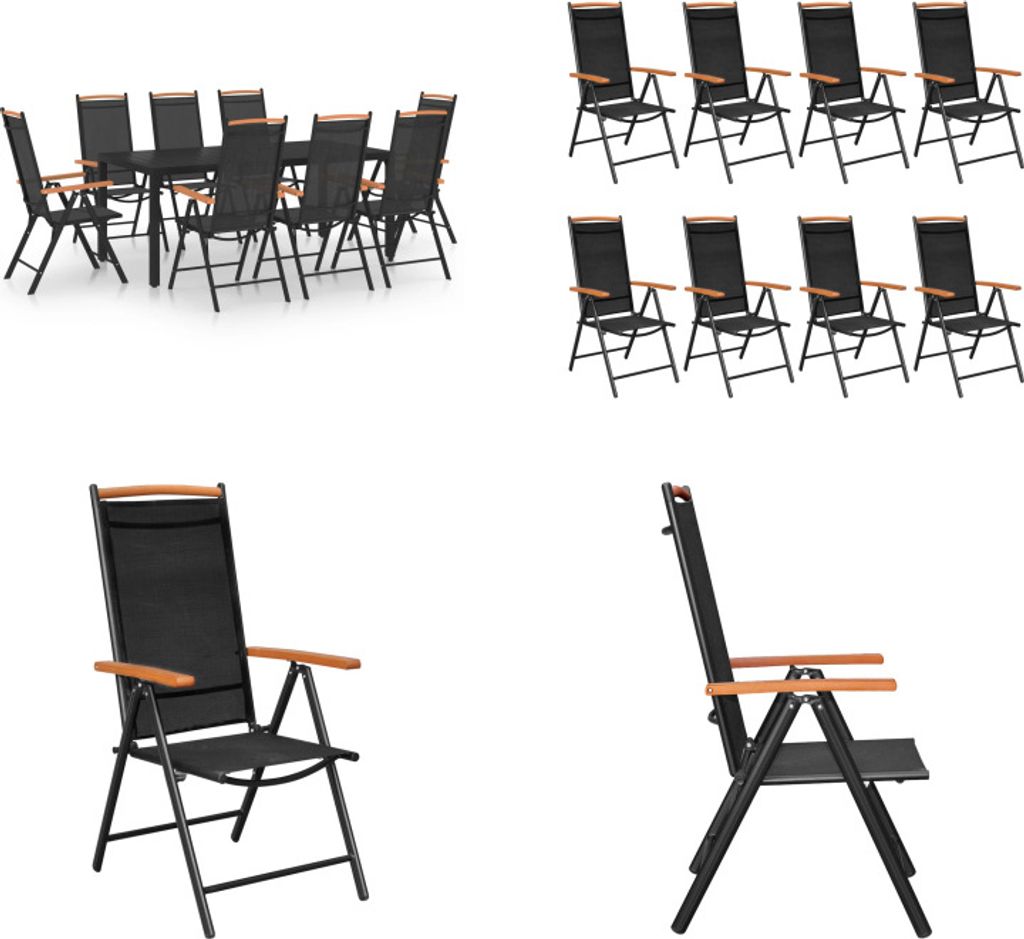 vidaXL 9 tlg. Garten Essgruppe Aluminium Schwarz - Garten-Essgruppe - Garten-Essgruppen - Gartengarnitur - Gartengarnituren