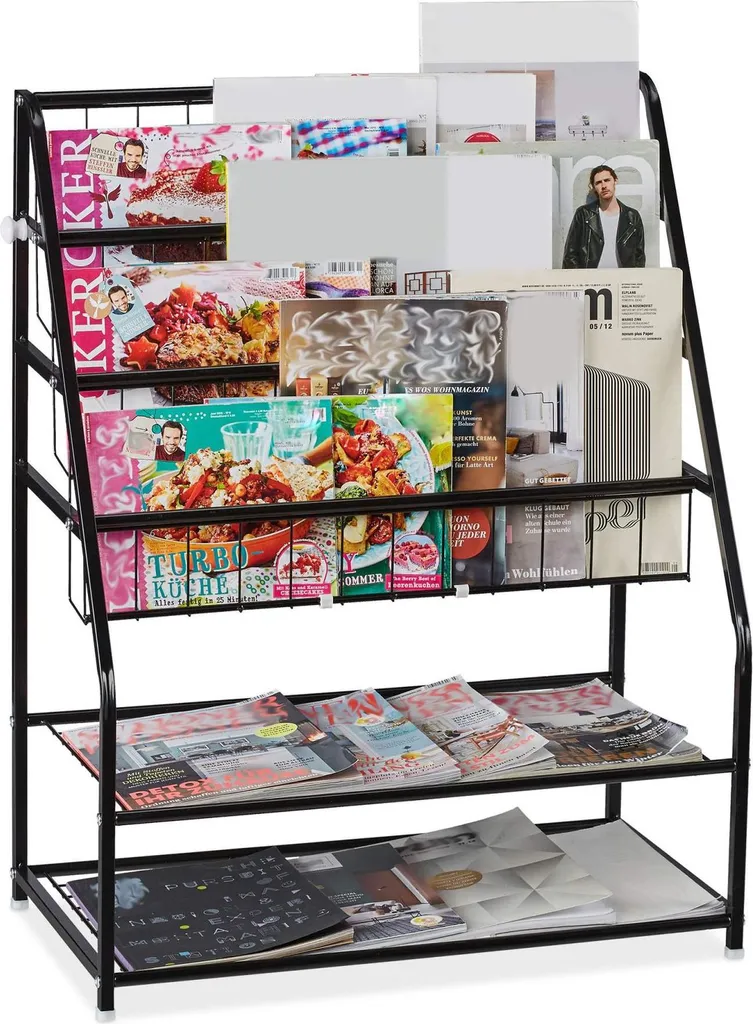 Porte-revues en métal noir mat design industriel pour salon et bureau
