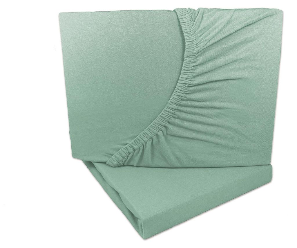 2er Set Jersey Spannbettlaken Eukalyptus Grün 90x200 - Produktbild 