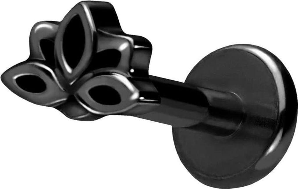 Ohrpiercing, Nasenpiercing Titan Labret mit Push Fit LOTUSBLÜTE Schwarz Stablänge: 8mm | Stabstärke: 1,2mm
