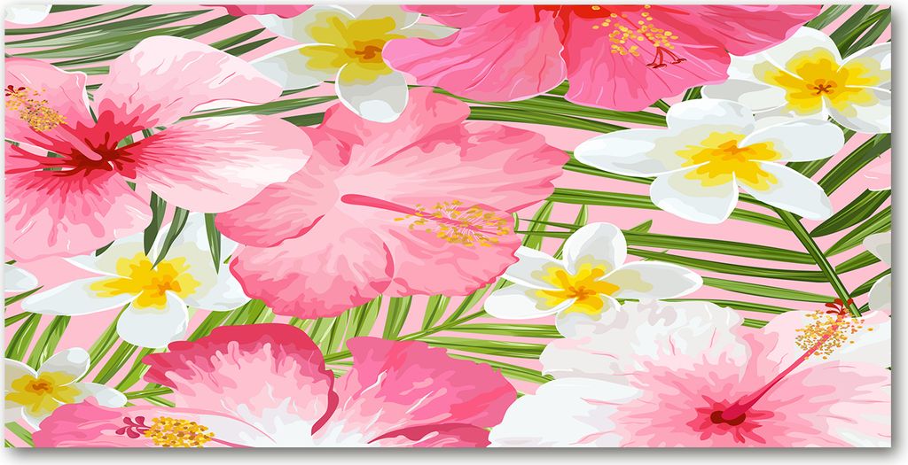 Tulup Glas-Bild - 100x50 -Wandkunst - Wandbild hinter gehärtetem Sicherheitsglas - Blumen & Pflanzen - Tropische Blumen - Rosa
