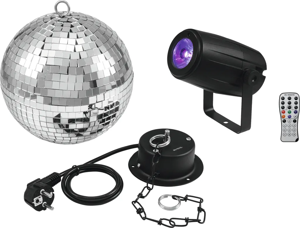 Boule à facettes 20cm avec spot LED et moteur pour soirée disco