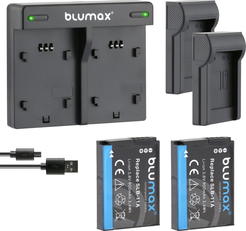 2x Akku + Lader für Samsung SLB-11A TL320, TL350, TL500 WB600 WB650 900 mAh