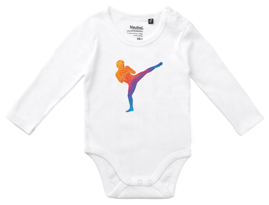 Huuraa Baby Body Kickboxen bunte Silhouette 74 White Baumwolle Fairtrade Langarmbody Geschenkidee