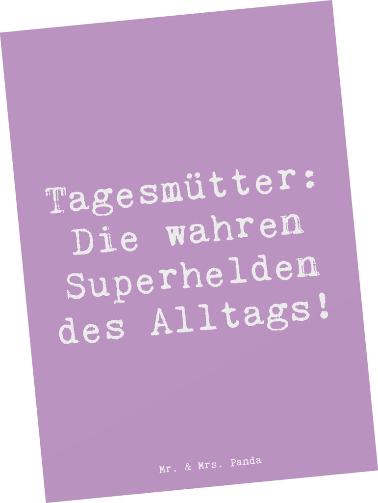 Mr. & Mrs. Panda Postkarte Spruch Tagesmutter Superheld - Lavendeltraum - Geschenk, Postkarten, Geschenke für Berufstätige, bildkarte, Beruf, Lac...