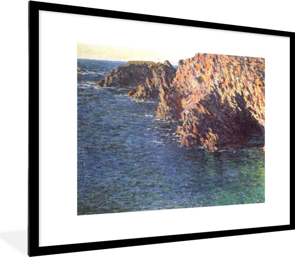 MuchoWow Gerahmtes Poster Die Grotte von Port-Domois - Gemälde von Claude Monet 80x60 cm - Poster mit Schwarzem Bilderrahmen Wandposter Rahmen F...