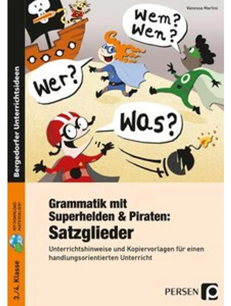 Cahier d'exercices Satzglieder avec super-héros et pirates