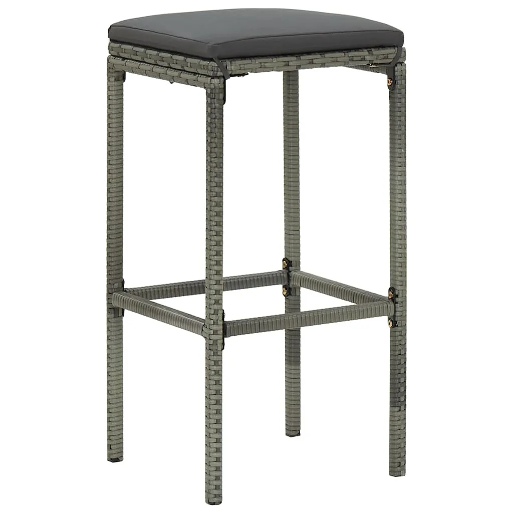 Sgabelli Bar da Giardino 2 pz con Cuscini - Arredo Rattan Grigio