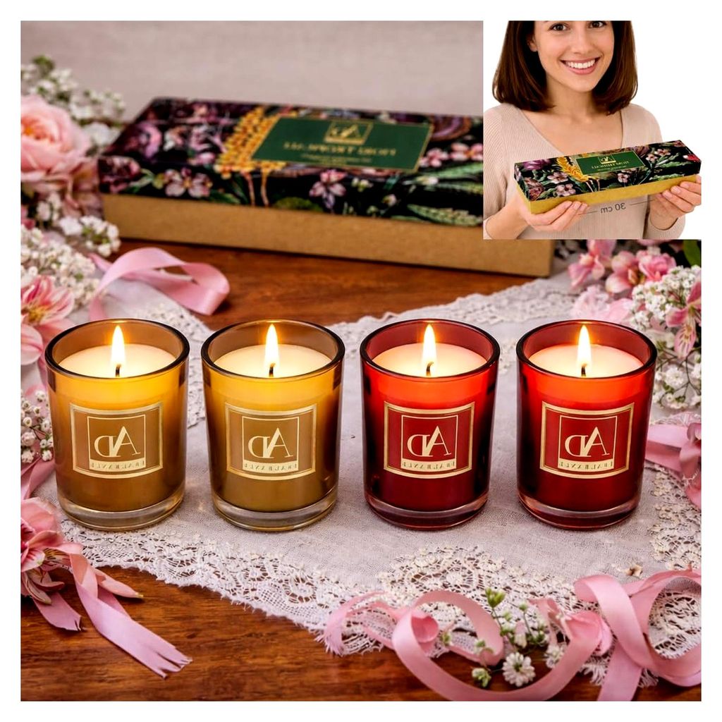 Set mit 4 Duftkerzen im Glas – Paraffinwachs, 45 g – Geschenkidee in eleganter Box – Duftkerzen für Zuhause, Entspannung und Atmosphäre (Wald)