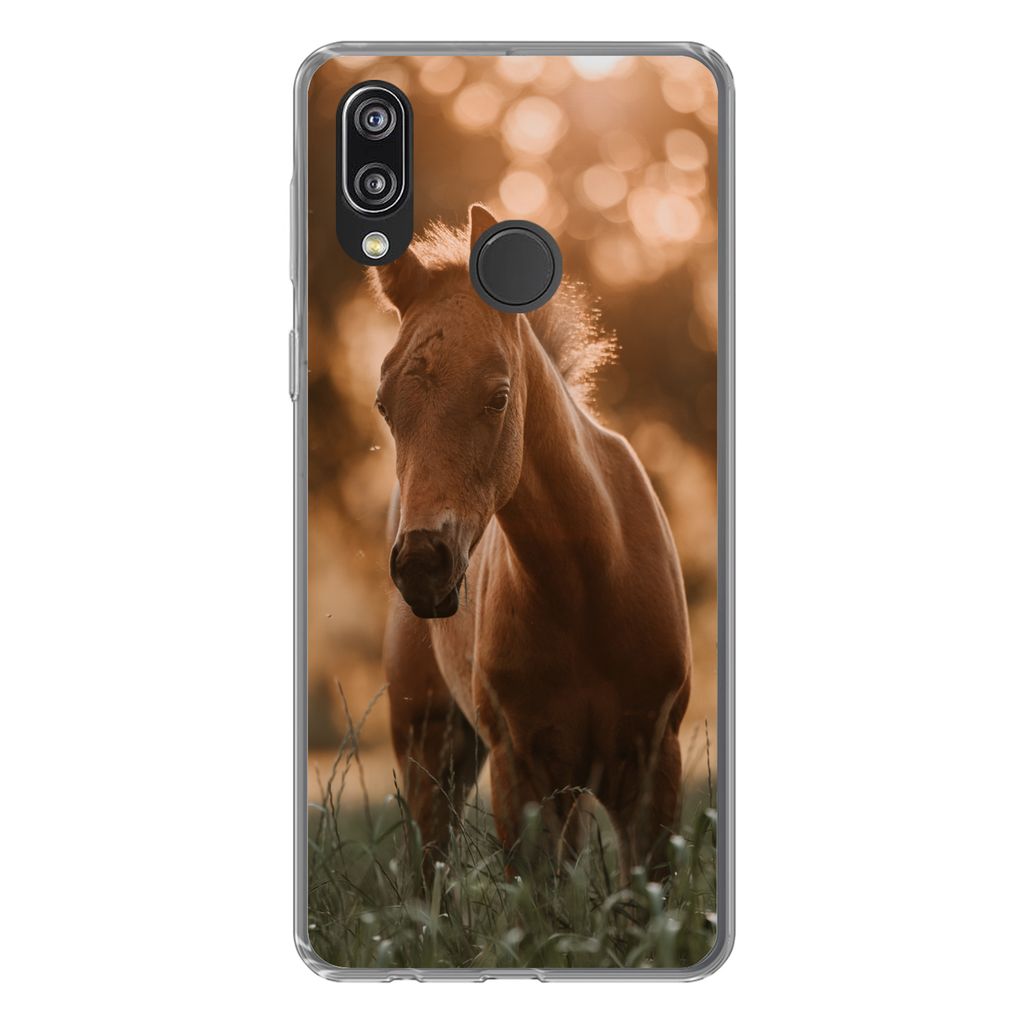 MuchoWow Handyhülle Schutzhülle Hülle für Huawei P20 Lite (2020) Pferd - Licht - Landschaft Silikon Softcase Handy Hülle - Kartenhalter