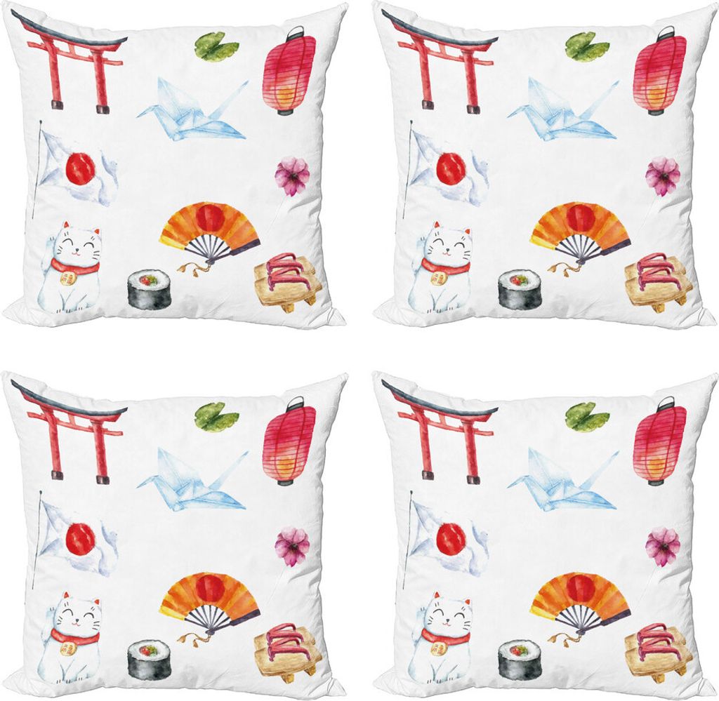 ABAKUHAUS japanisch Kissenbezug Set (4 Stück), Aquarellen Torii-Tor, Moderner Doppelseitiger Digitaldruck, 40 cm x 40 cm, Mehrfarbig